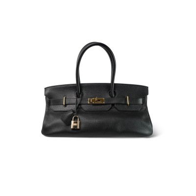 HERMES MASTER SHOULDER BIRKIN 42 JPG NOIR CLEMENCE GOLD PLATED 436528 (42*20*18cm)